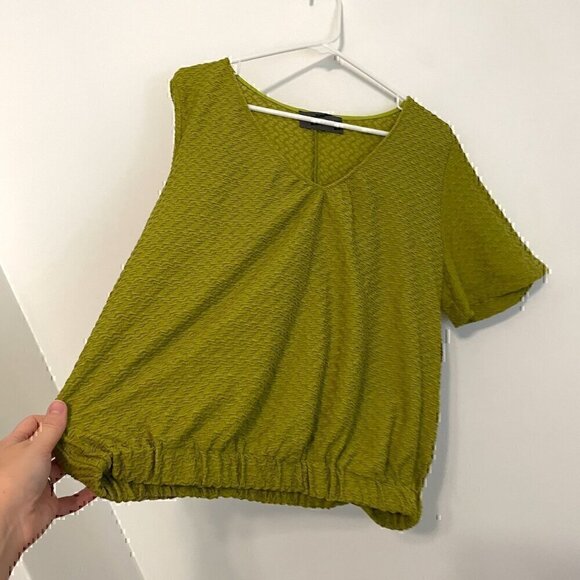 SUNDAY IN BROOKLYN ANTHROPOLOGIE ANTHRO Sidonie V-Neck Top Green Textured Blouse - Picture 9 of 12